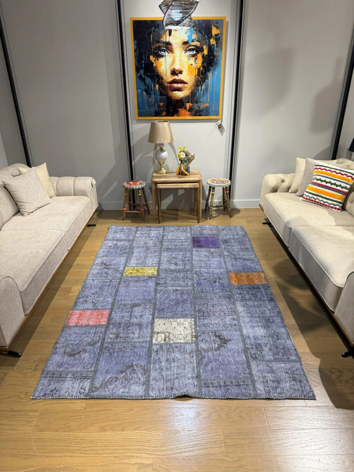 Sapphire Shadow Vintage Turkish Patchwork Rug