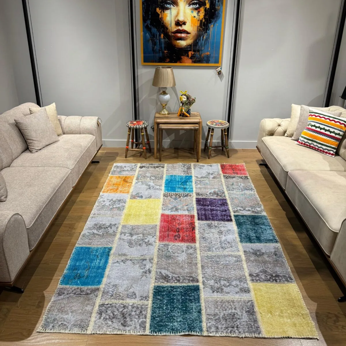 Smoky Multicolor Vintage Turkish Patchwork Rug