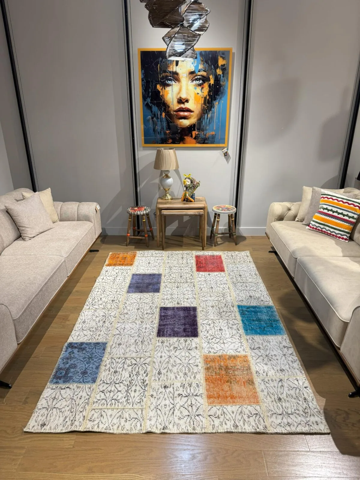 Ivory Shadow Vintage Turkish Patchwork Rug