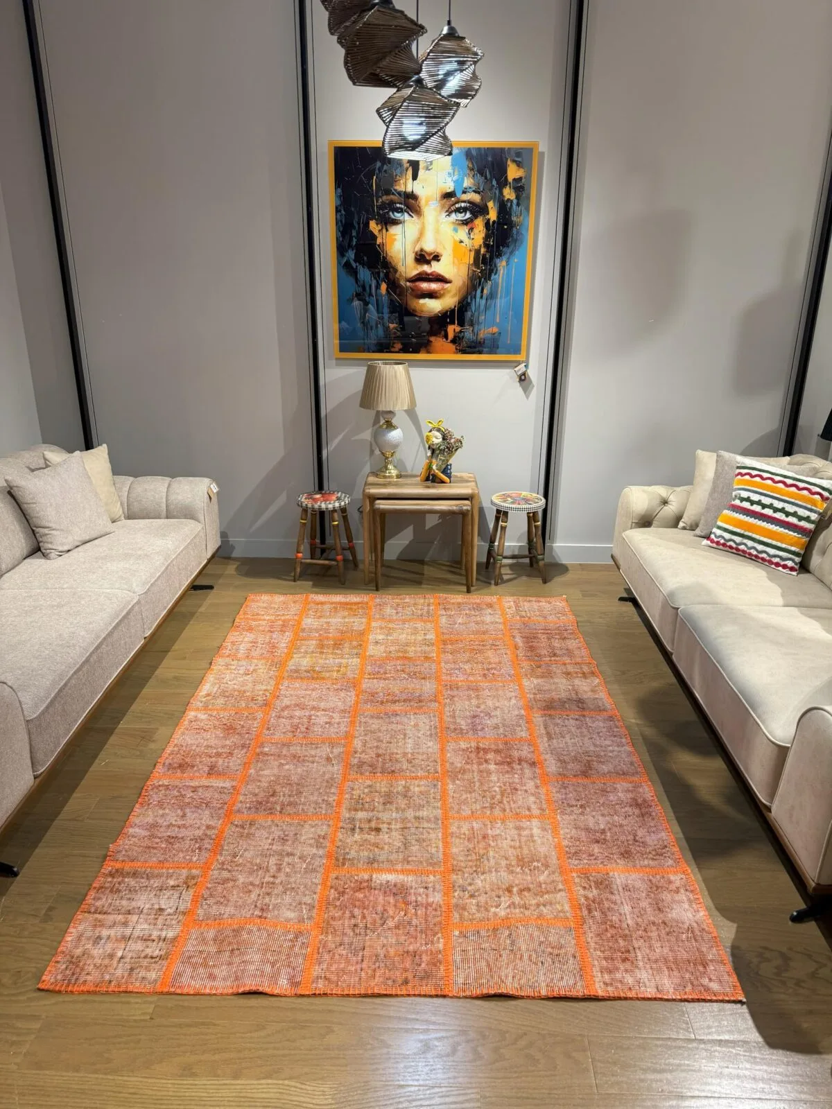 Fiery Vintage Turkish Patchwork Rug