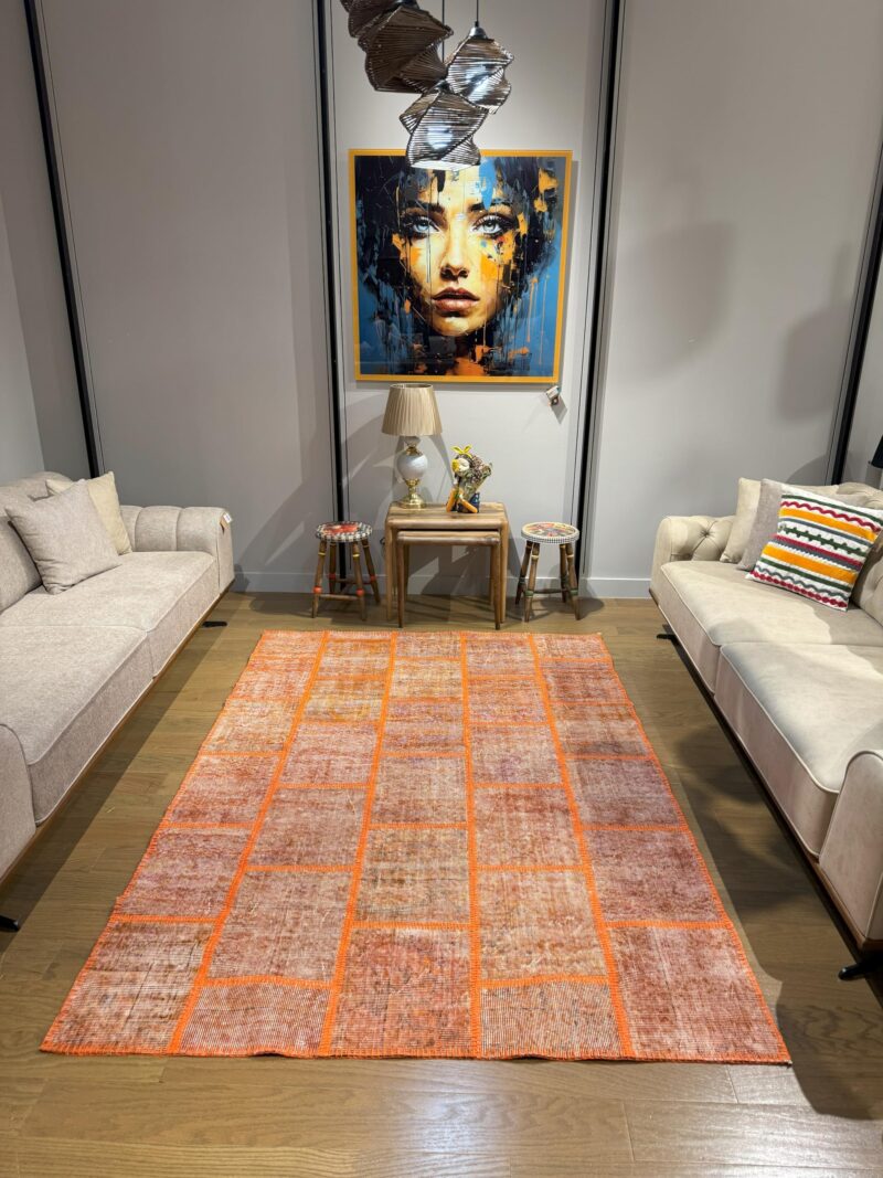 Fiery Vintage Turkish Patchwork Rug