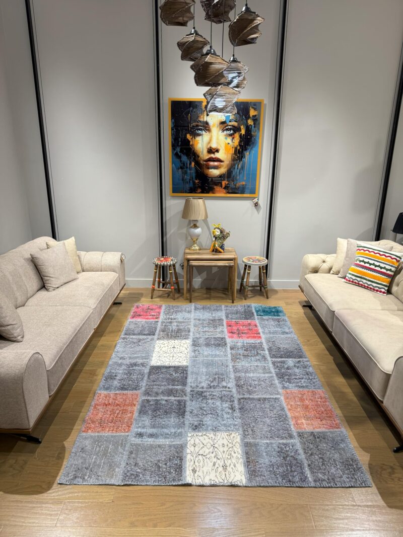 Turkish Misty Pastel Patchwork Vintage Rug