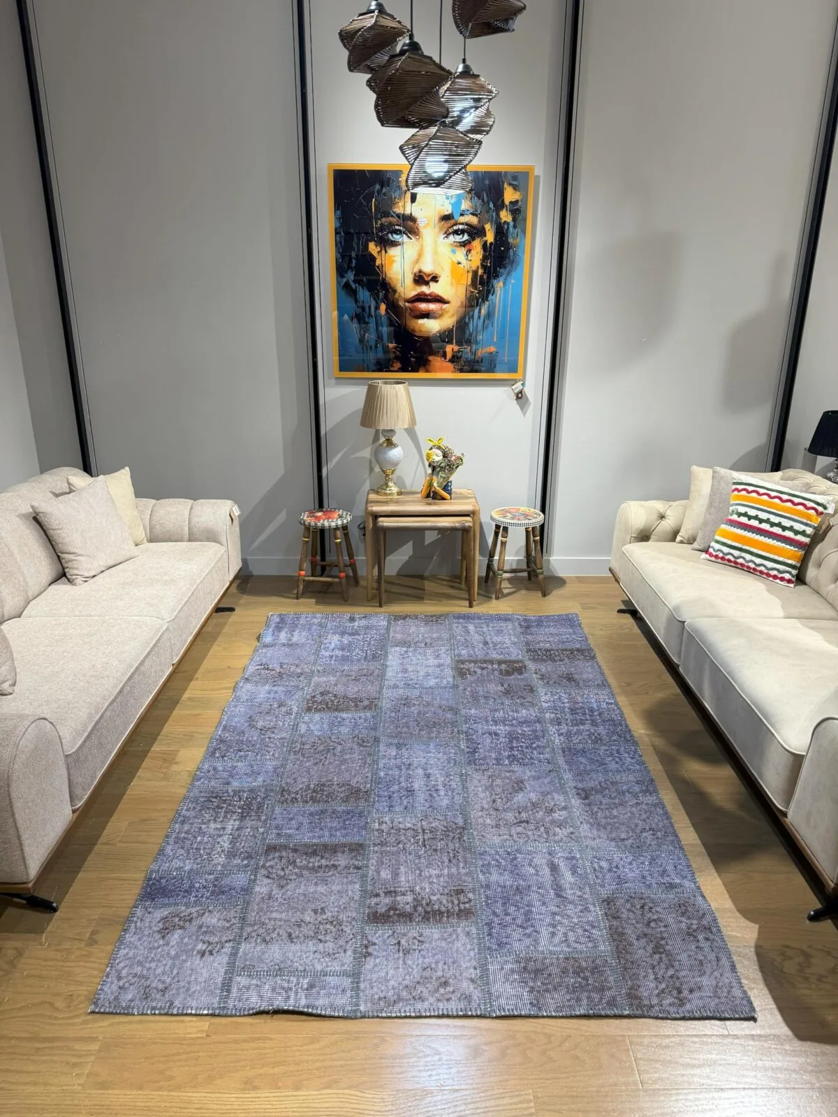 Indigo Eclipse Vintage Turkish Patchwork Rug