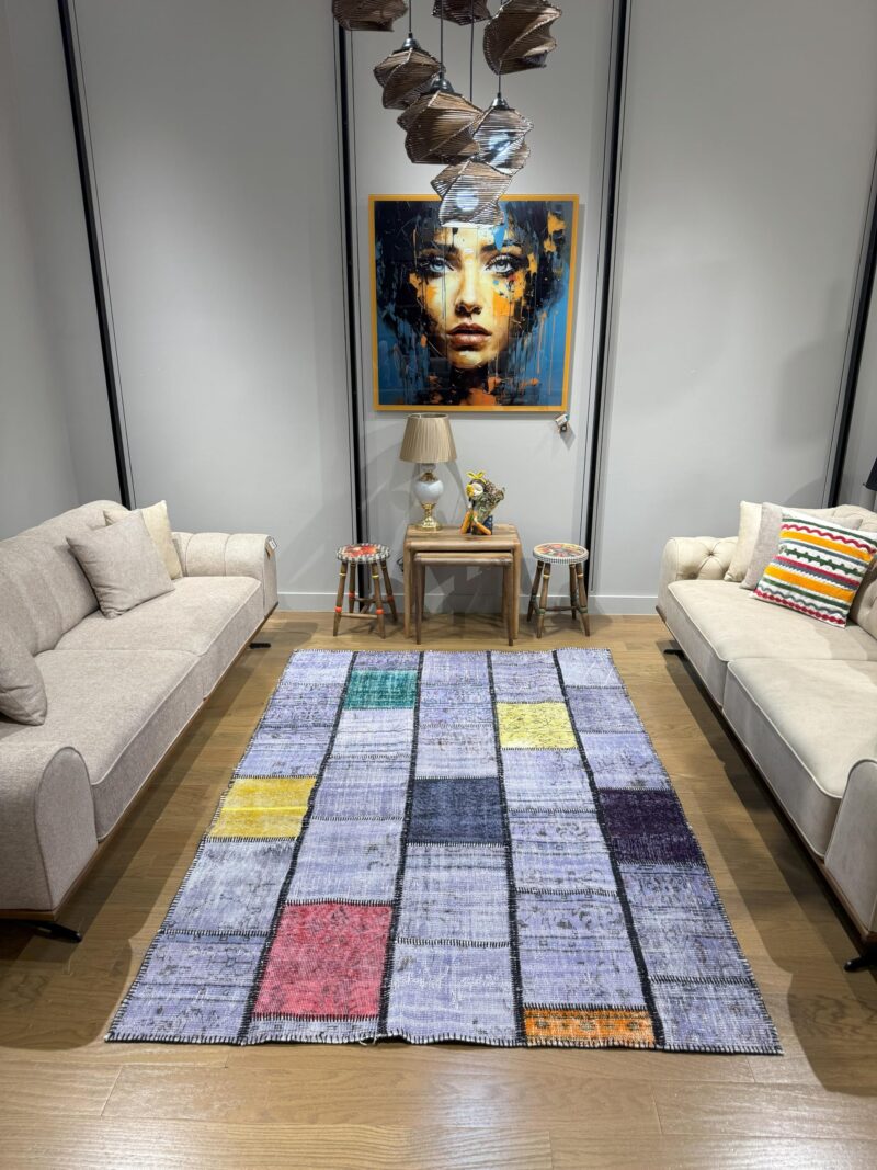 Blue-Dominant Vintage Turkish Patchwork Rug
