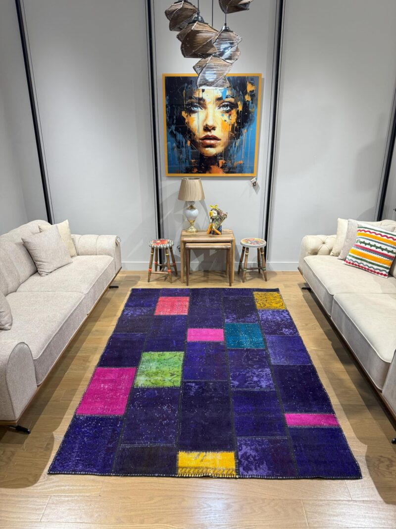 Navy Vibrant Vintage Turkish Patchwork Rug