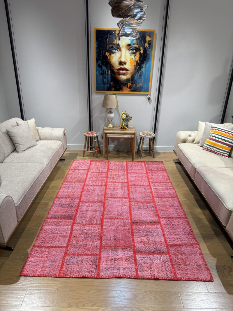 Crimson Dream Vintage Turkish Patchwork Rug