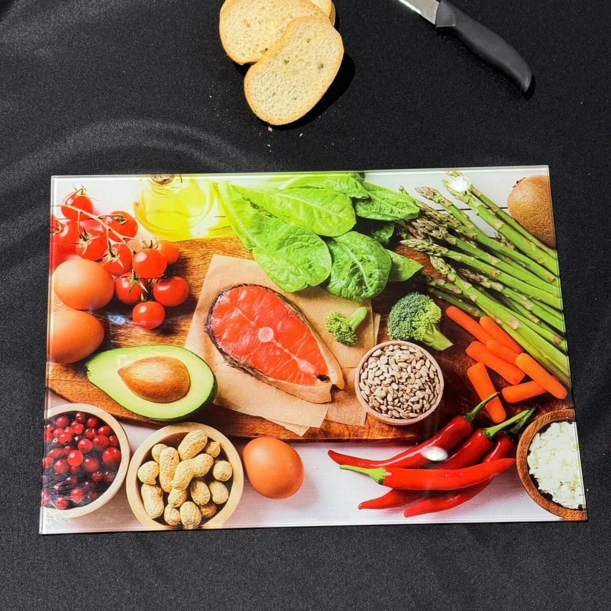 Salmon & Avocado Tempered Glass Cutting Board