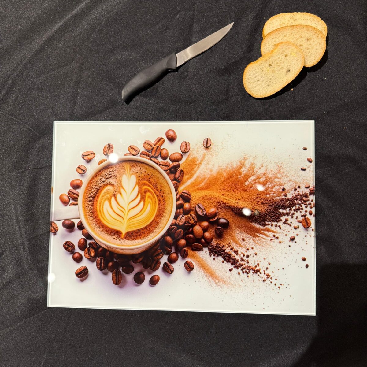 Coffee Cup and Bean Tempered Glass Cutting Board