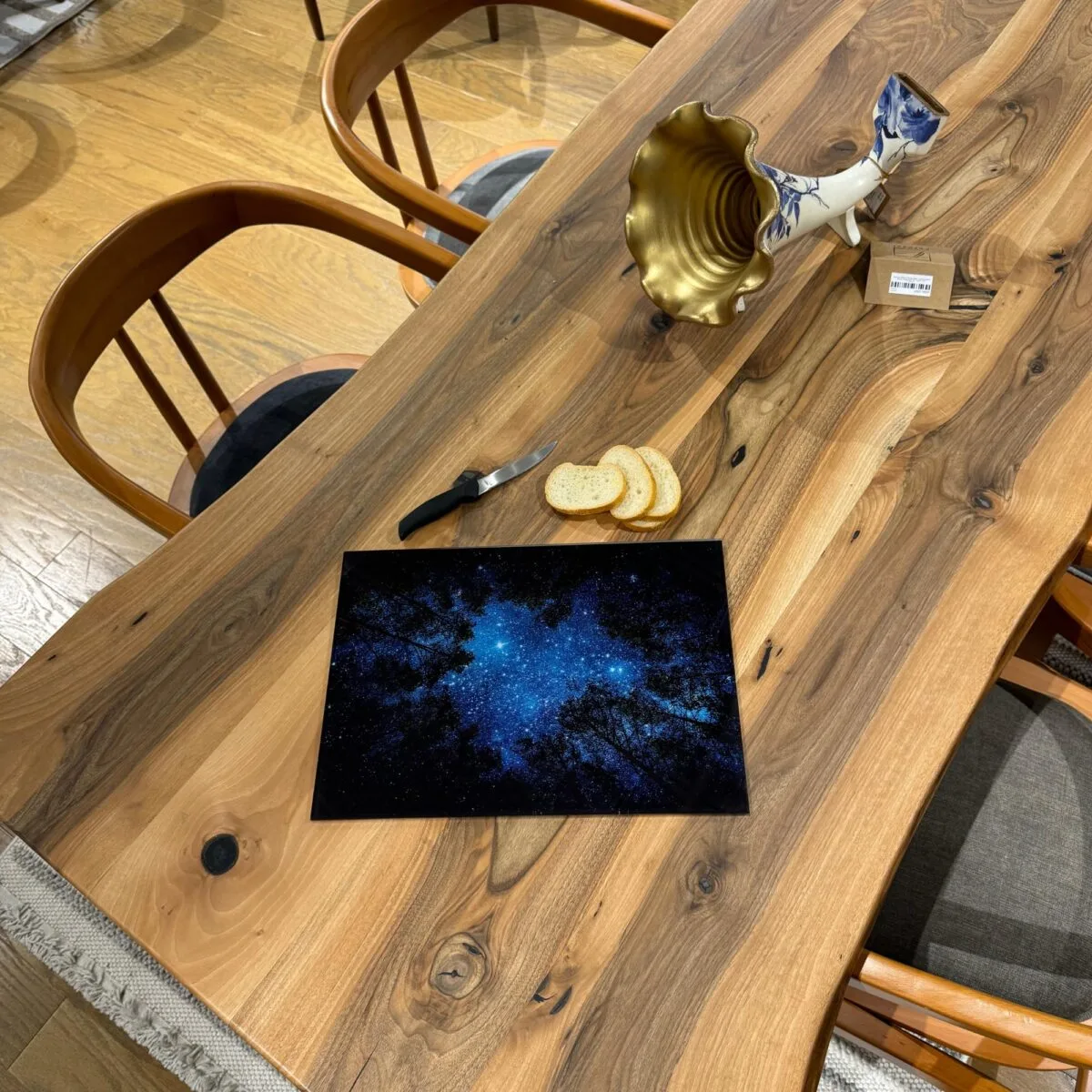 Starry Night Forest Tempered Glass Cutting Board