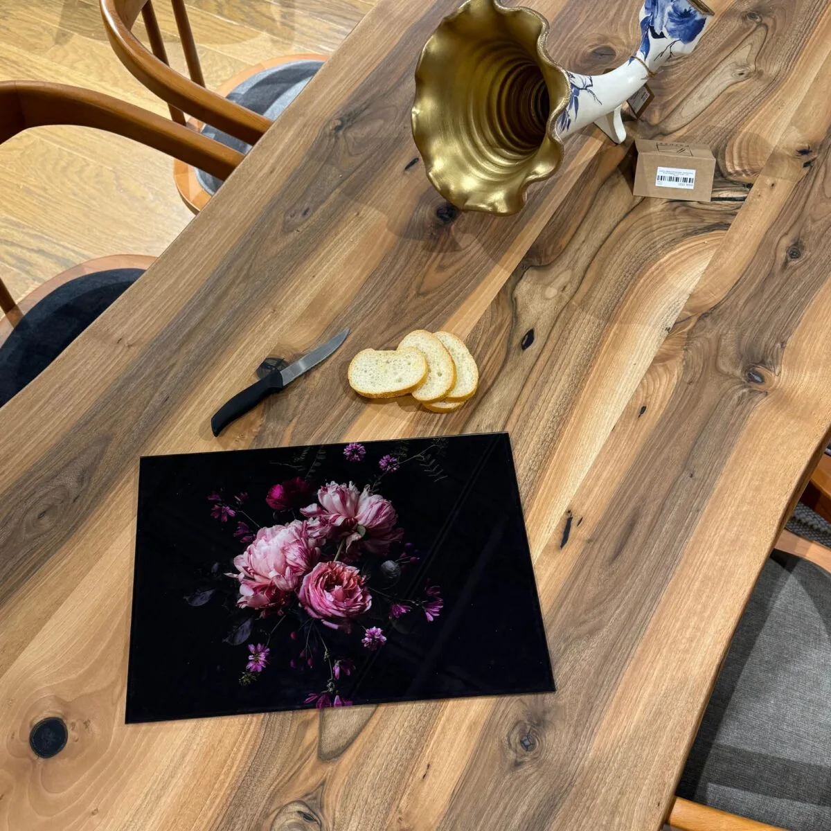 Pink Peony Bouquet Tempered Glass Cutting Board