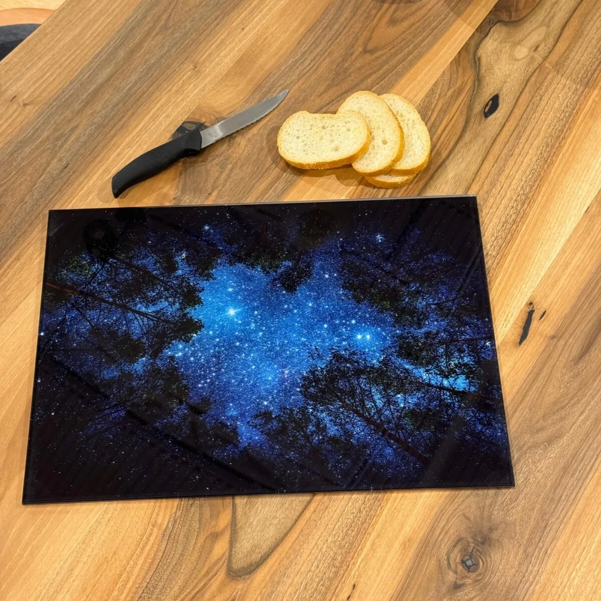 Starry Night Forest Tempered Glass Cutting Board