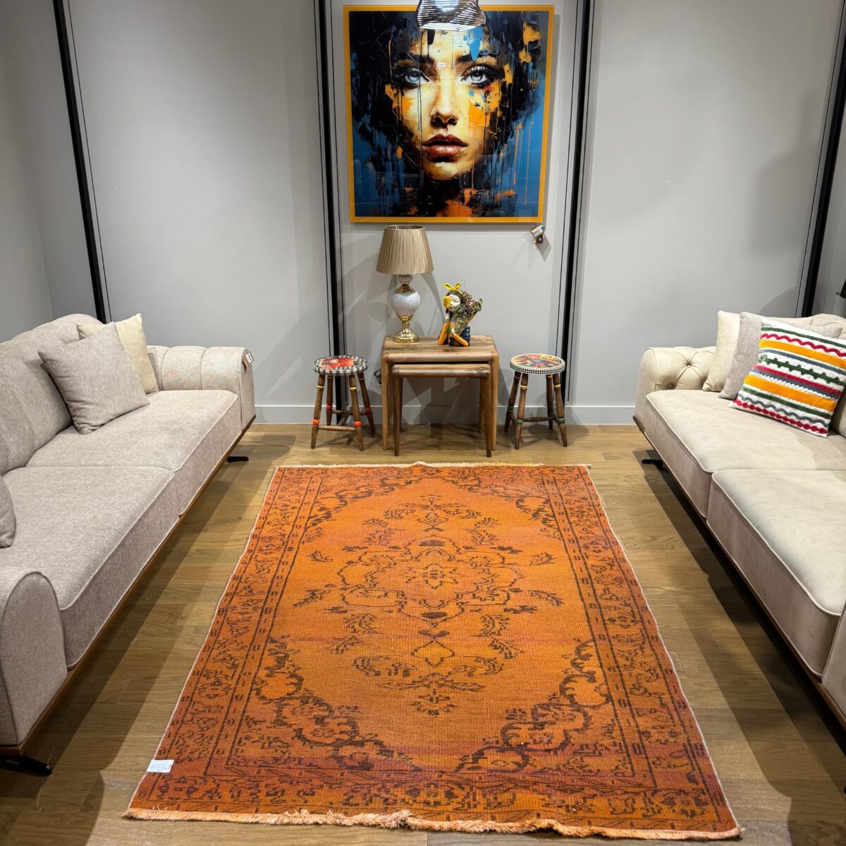 Orange Overdyed Vintage Turkish Rug