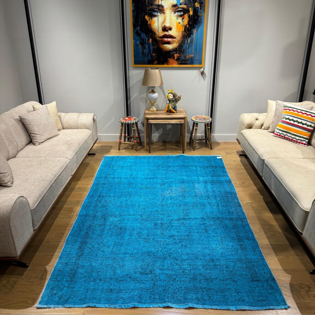 Blue Overdyed Vintage Turkish Rug 6x9