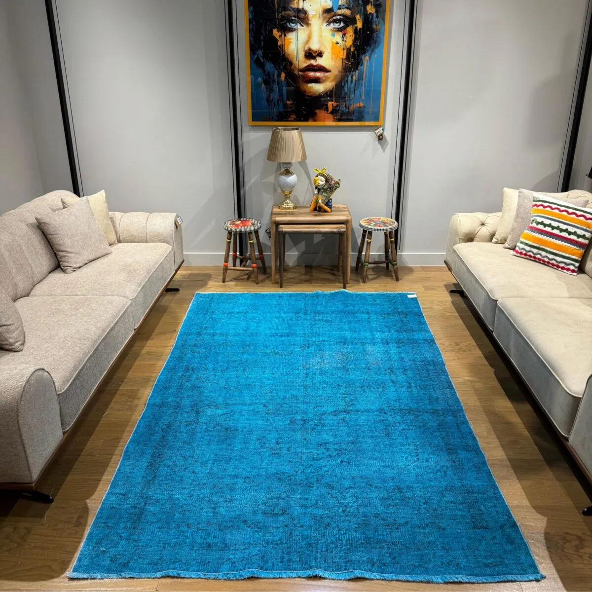 Blue Overdyed Vintage Turkish Rug 6x9