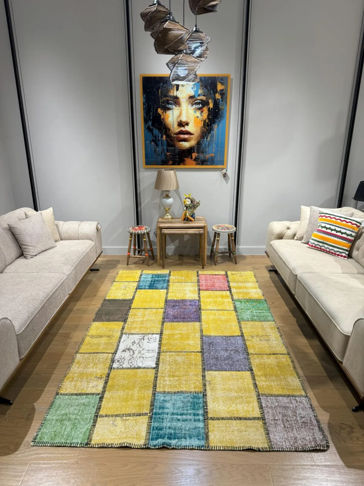 Golden Mosaick Vintage Turkish Patchwork Rug