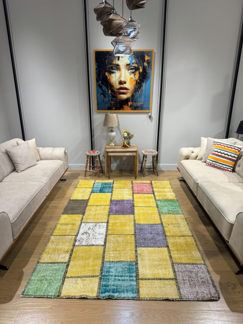 Golden Mosaick Vintage Turkish Patchwork Rug