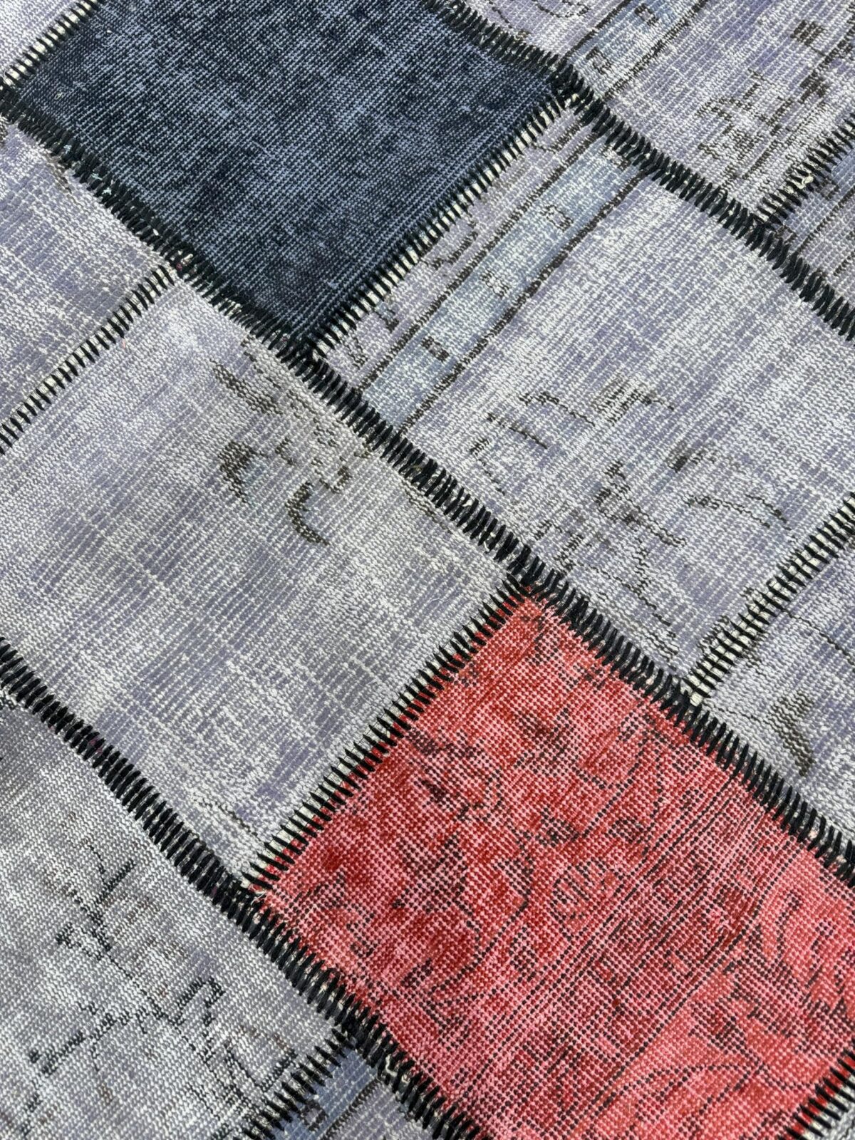 Blue-Dominant Vintage Turkish Patchwork Rug