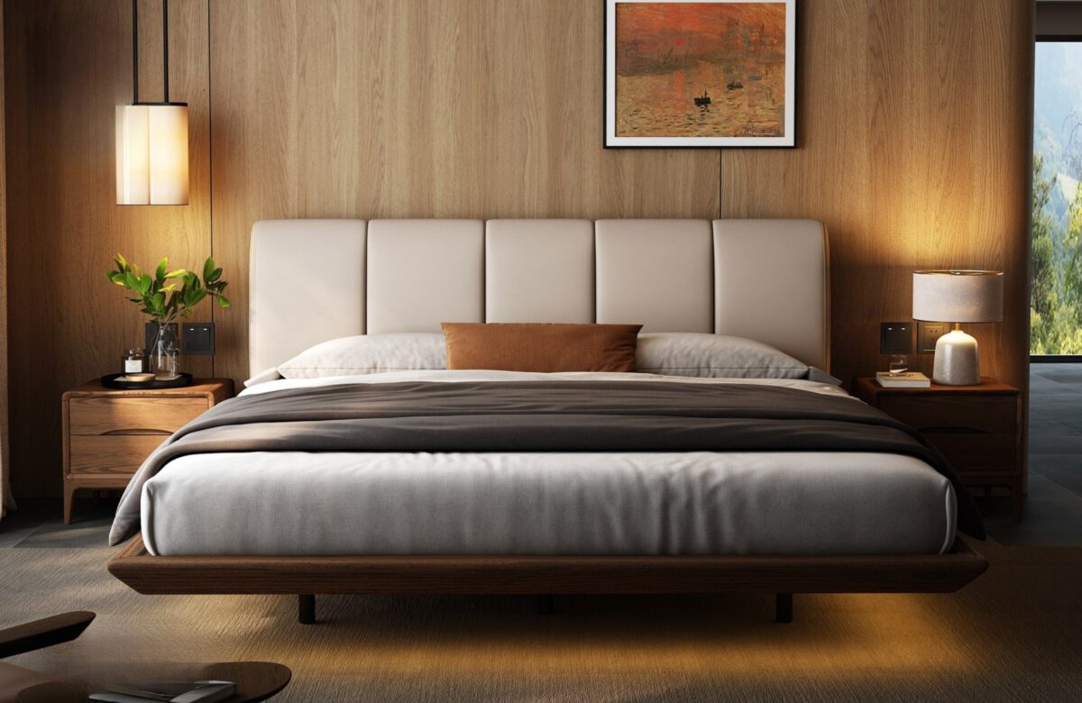 Ferozzi Aspen Bed with Nightstands, 2027 Collection with walnut details