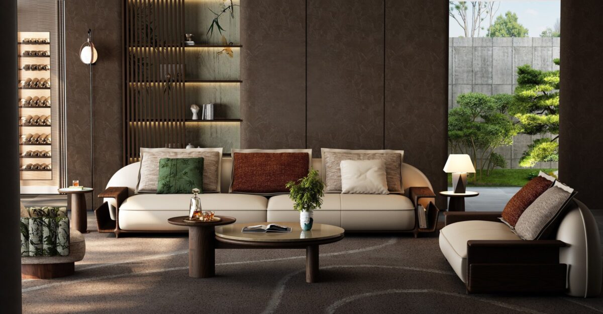 Ferozzi Belmont Sofa, 2027 Collection with walnut details