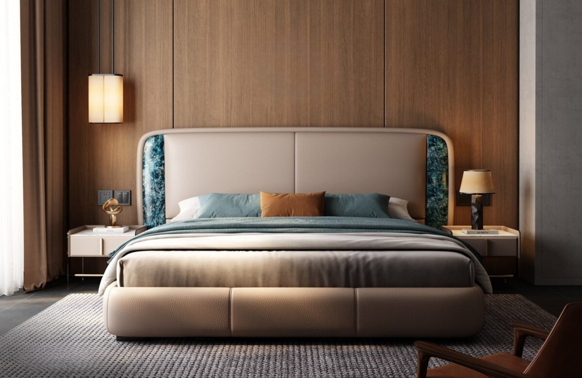Ferozzi Biscayne Bed with Nightstands, 2027 Collection with walnut details