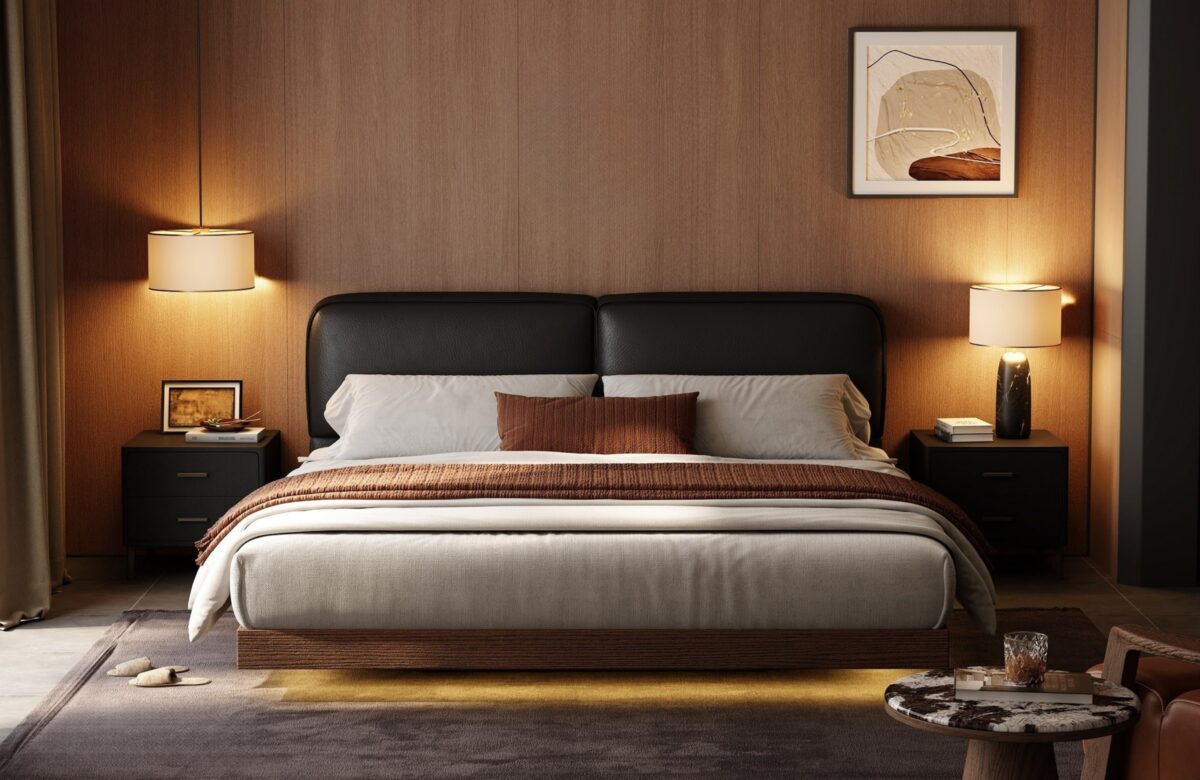 Ferozzi Brooklyn Bed with Nightstands, 2027 Collection with walnut details