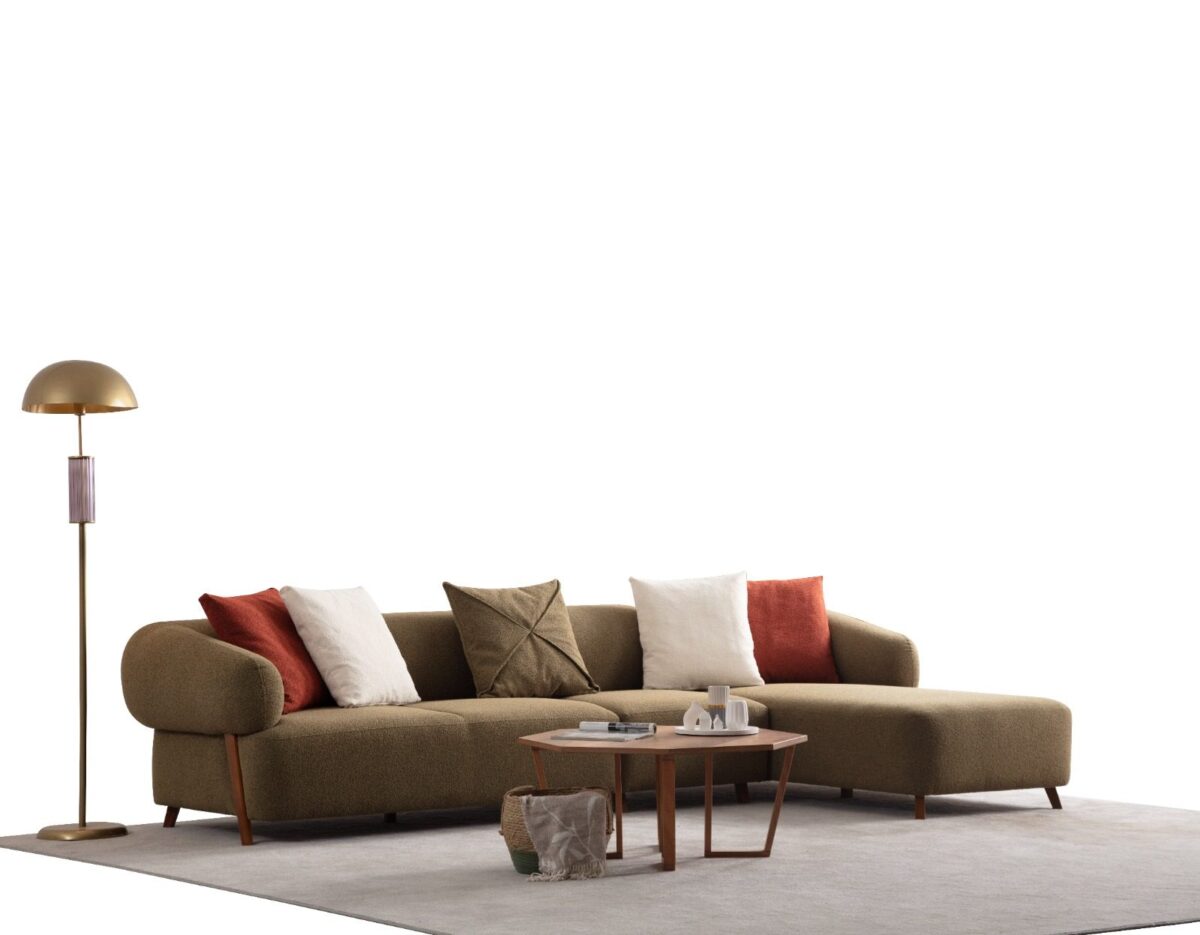 Cardea olive green sectional with round wood coffee table – Ferozzi Alpharetta