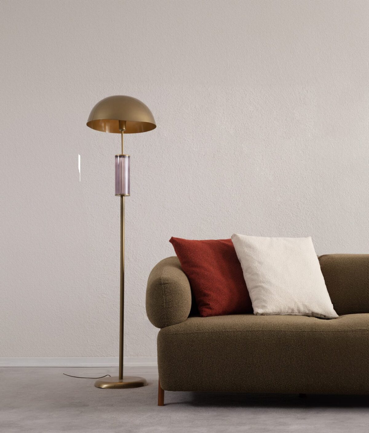 Cardea olive green sofa rounded arm with floor lamp – Ferozzi