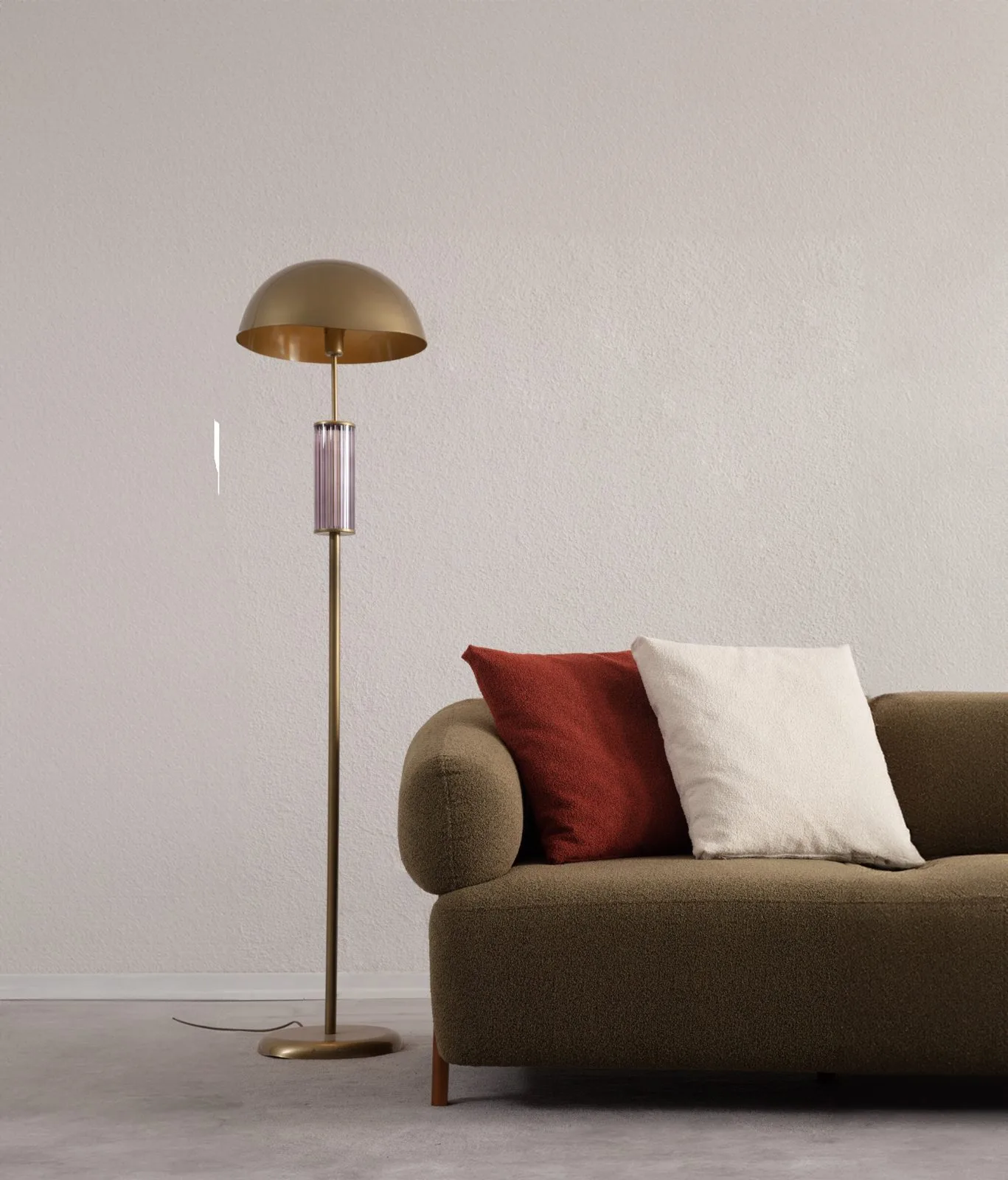 Cardea olive green sofa rounded arm with floor lamp – Ferozzi