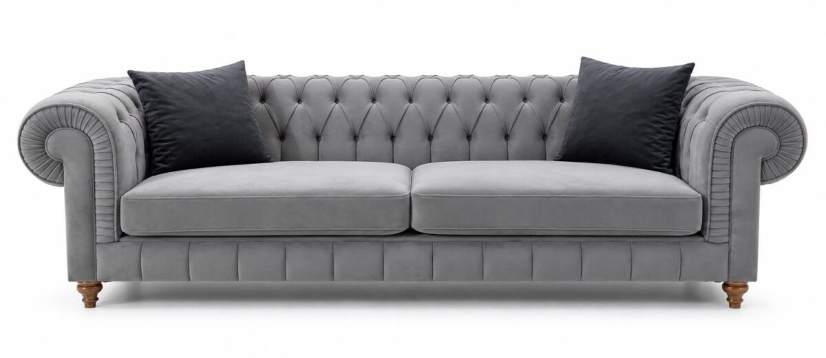 Castello gray Chesterfield velvet sofa — Ferozzi