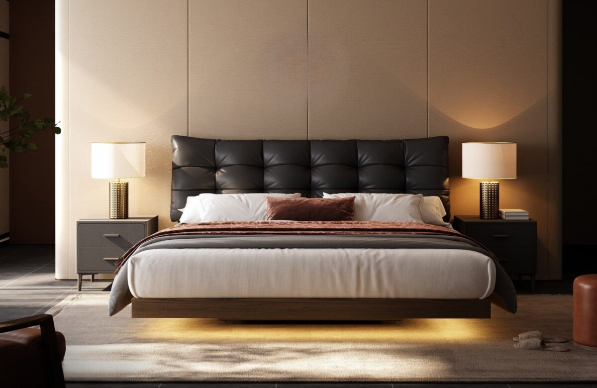 Ferozzi Chelsea Bed with Nightstands, 2027 Collection with walnut details