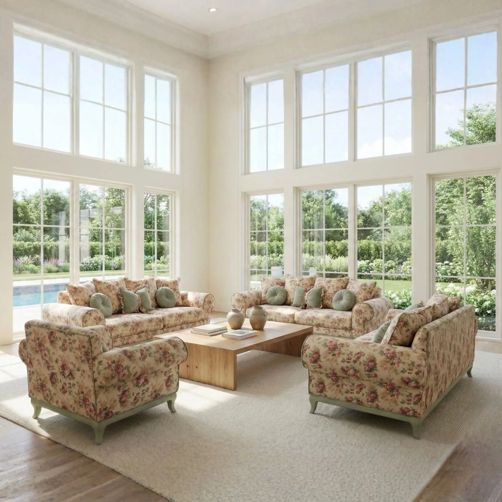 Ferro pink floral sofa set with sofas and armchairs in a bright living room – Ferozzi Atlanta
