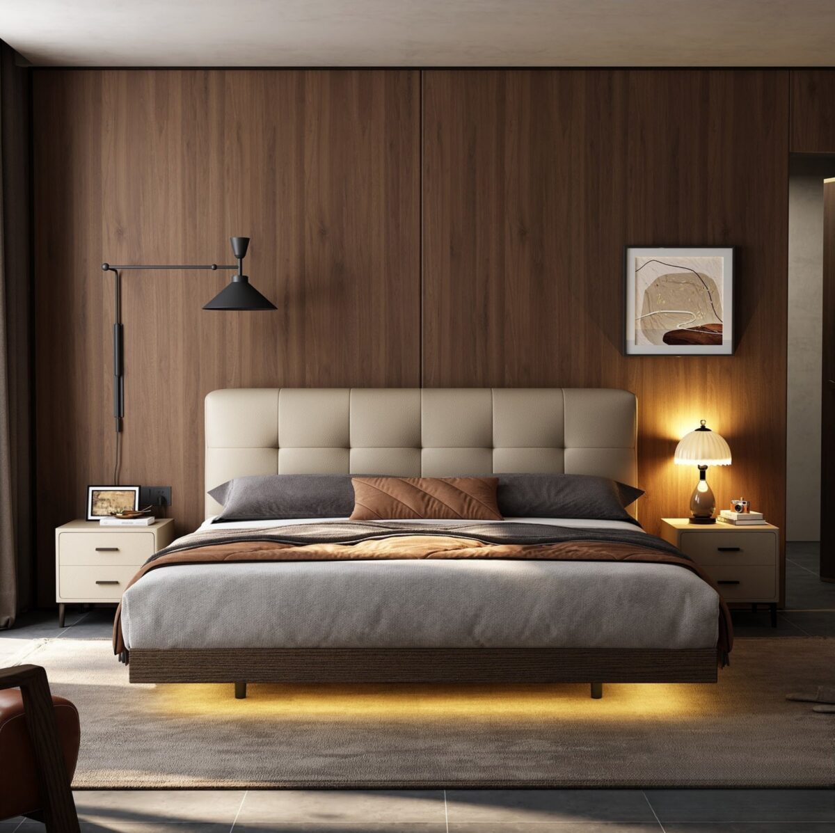 Ferozzi Georgetown Bed with Nightstands, 2027 Collection with walnut details