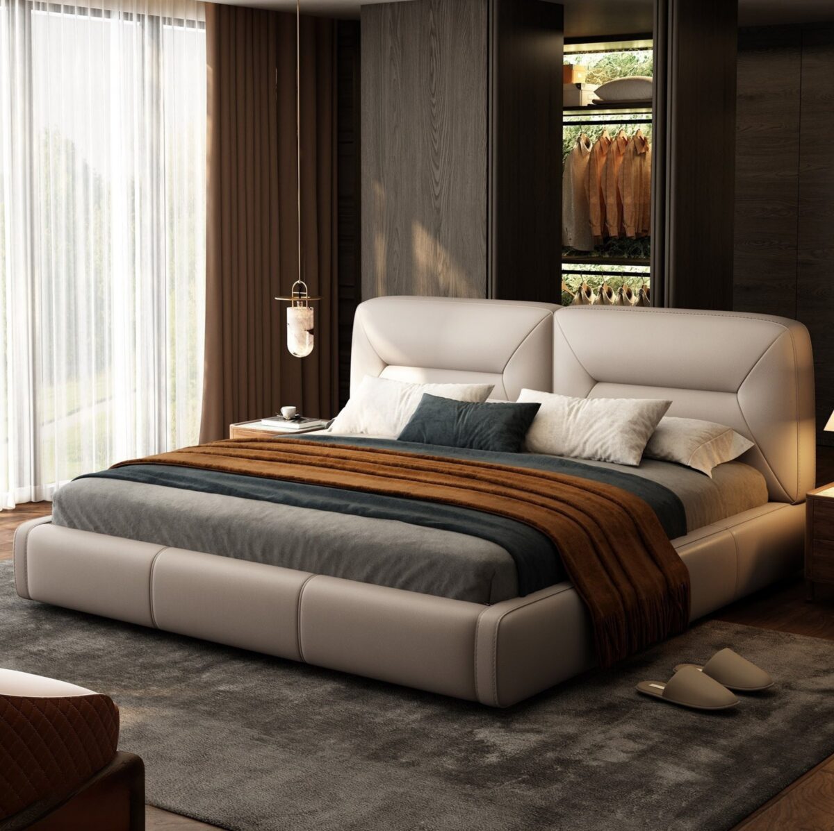 Ferozzi Hampton Bed with Nightstands, 2027 Collection with walnut details