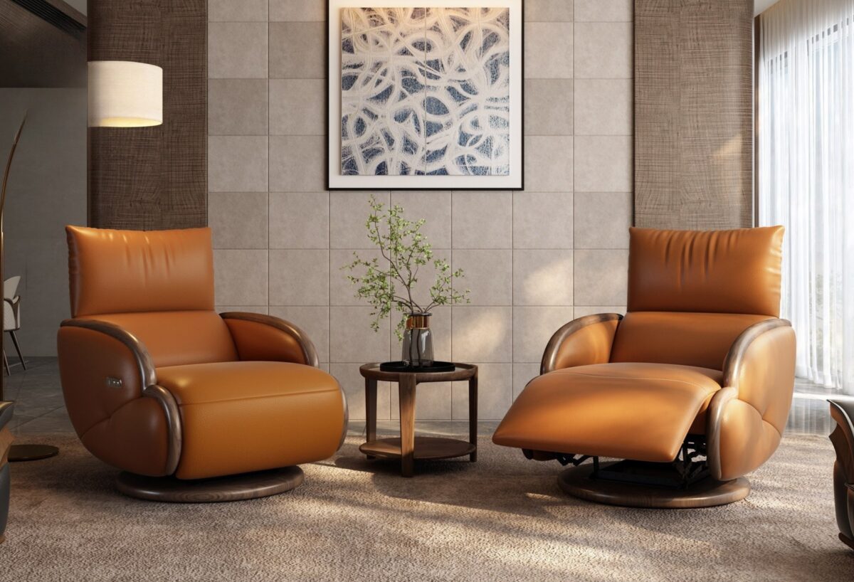 Ferozzi Harper Swivel Recliner, 2027 Collection with walnut details