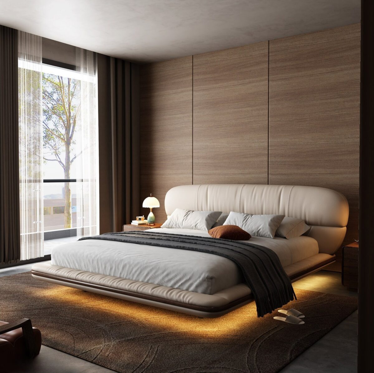 Ferozzi Laguna Bed with Nightstands, 2027 Collection with walnut details
