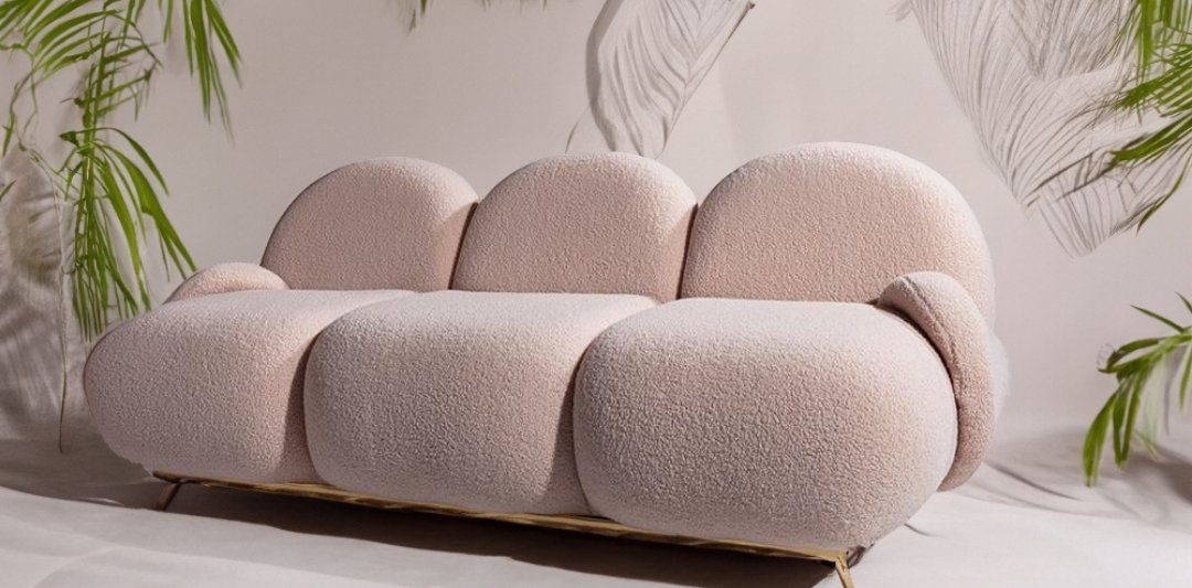 Madrid 3-Seater Plush Sofa – pink plush sofa front view | Ferozzi