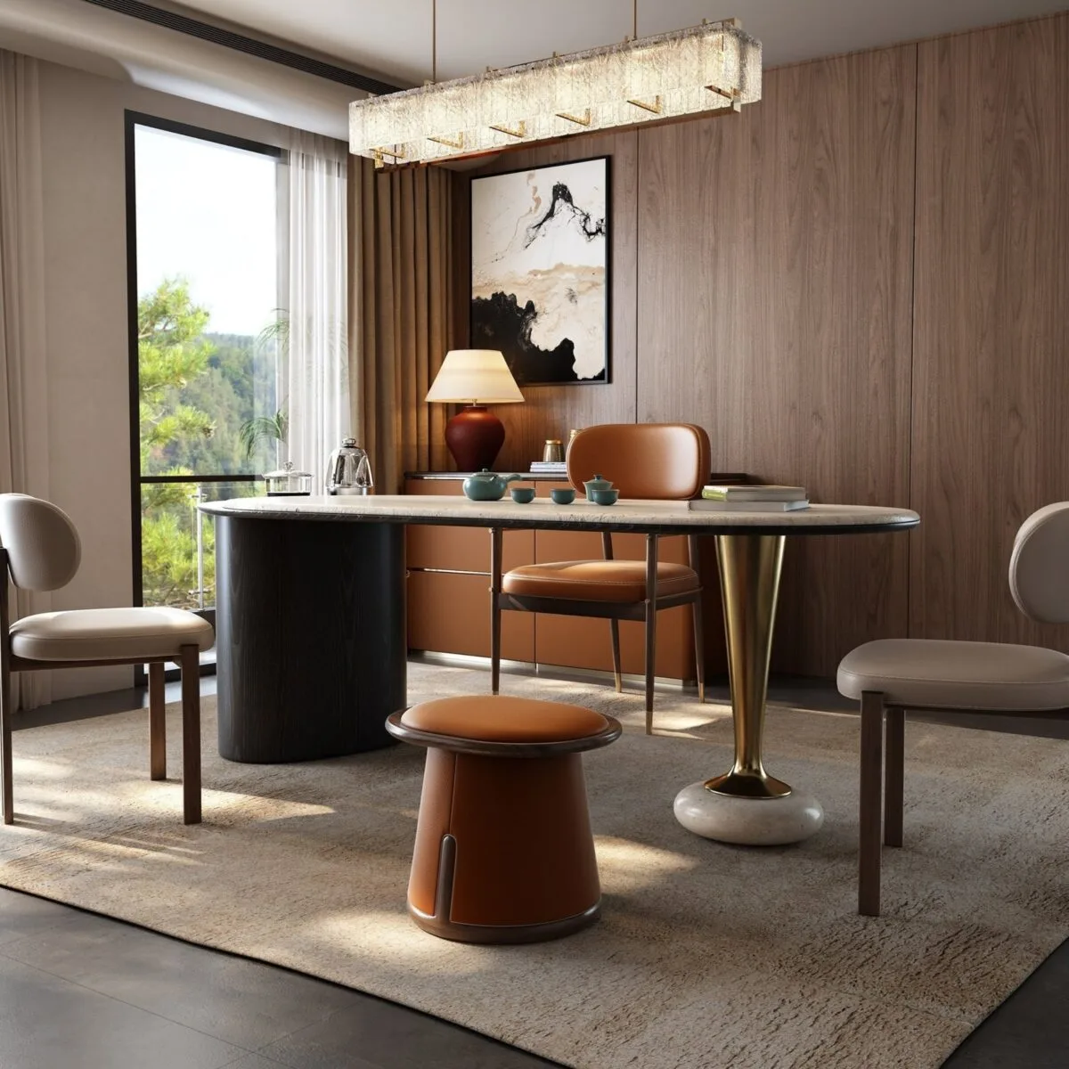 Ferozzi Meridian Desk, 2027 Collection with walnut details