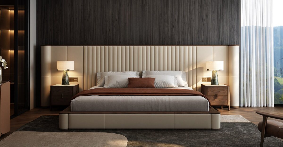Ferozzi Monarch Bed with Nightstands, 2027 Collection with walnut details