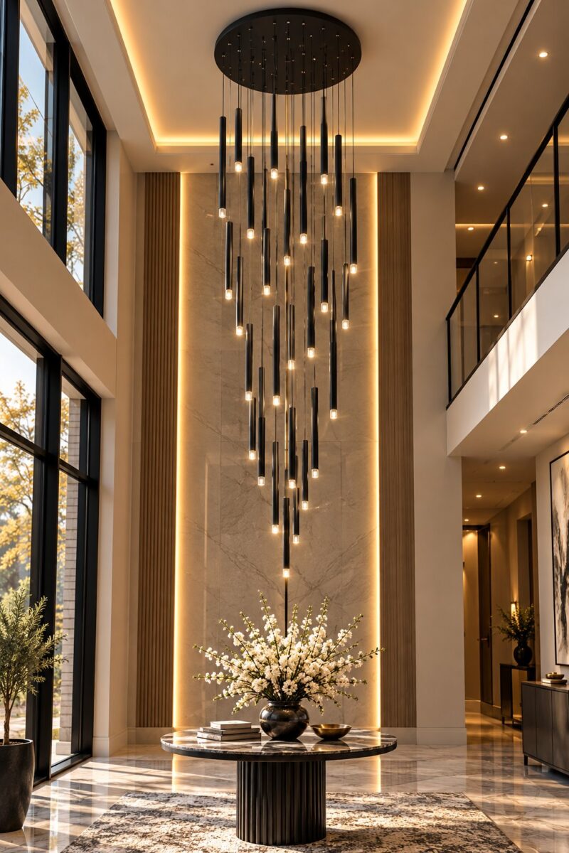 Noir Linear Tube Cascade Chandelier