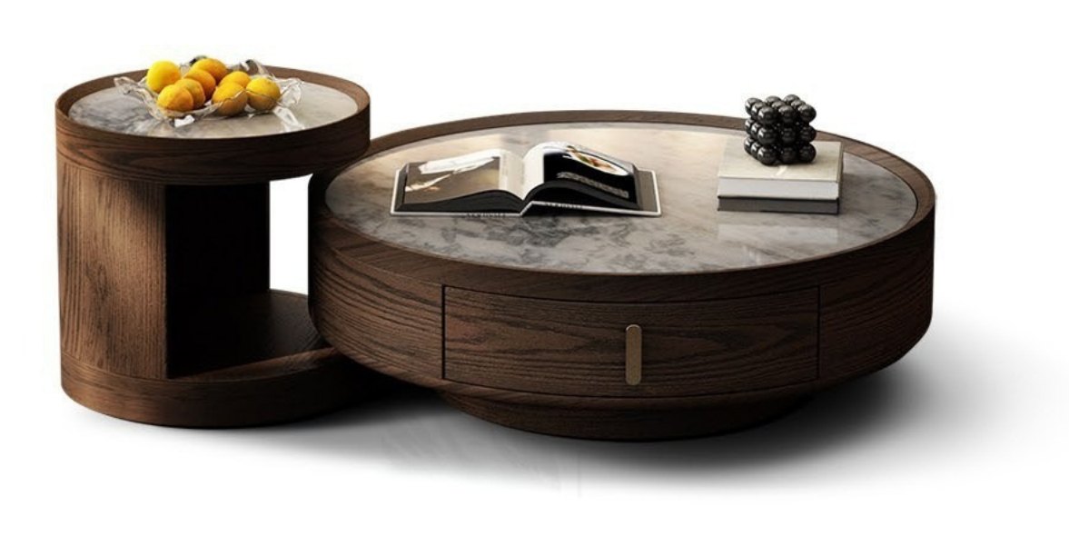 Ferozzi Orbit Coffee & Side Table Set, 2027 Collection with walnut details