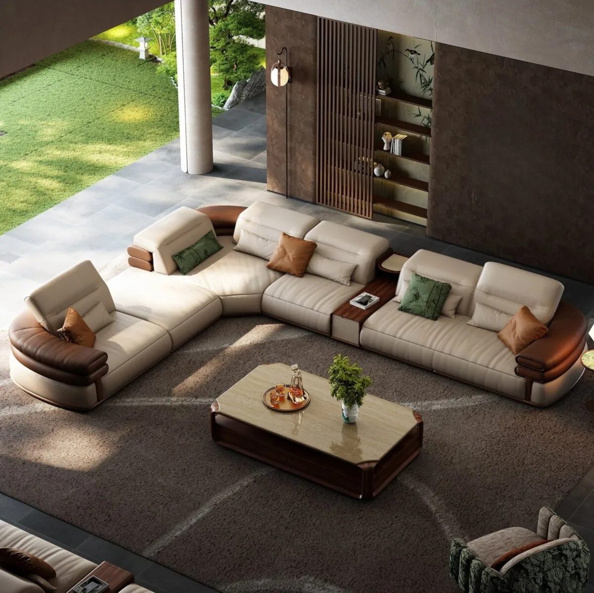 Ferozzi Pacific Sectional, 2027 Collection with walnut details
