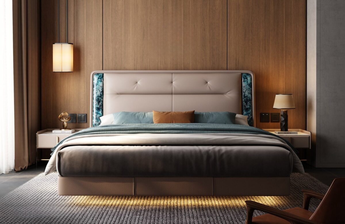 Ferozzi Palm Beach Bed with Nightstands, 2027 Collection with walnut details