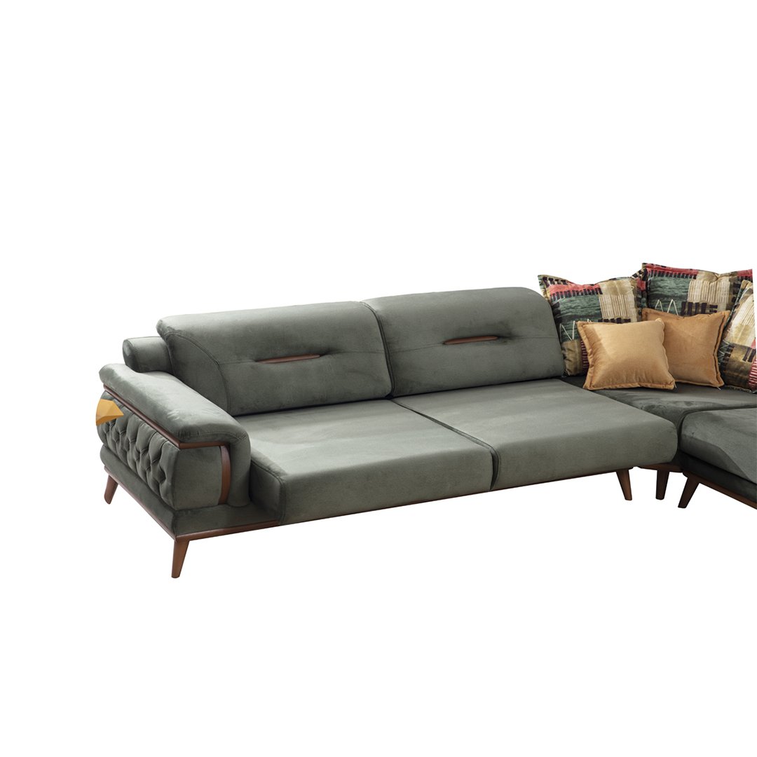 Poyraz Green Suede Sectional Sofa Bed