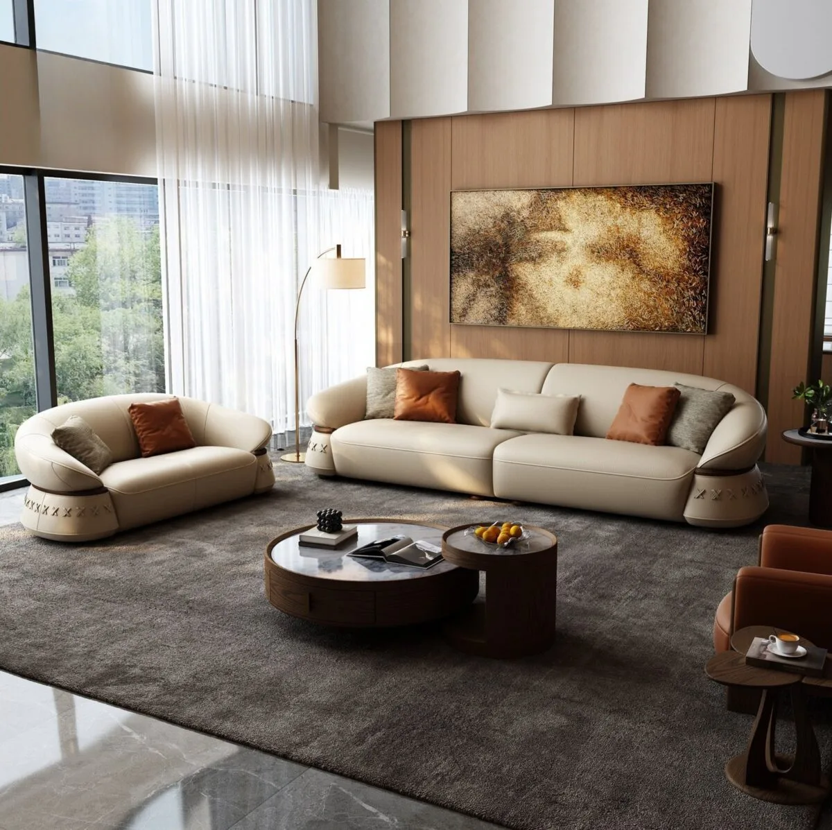 Ferozzi Riviera Curved Sofa, 2027 Collection with walnut details