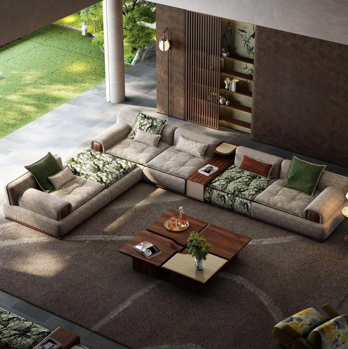 Ferozzi Santa Fe Modular Sectional, 2027 Collection with walnut details
