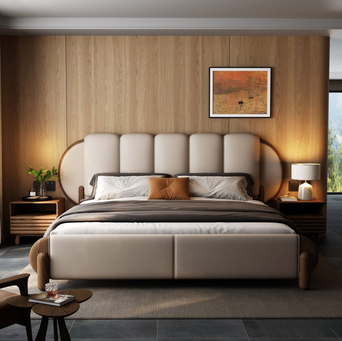 Ferozzi Savannah Bed with Nightstands, 2027 Collection with walnut details