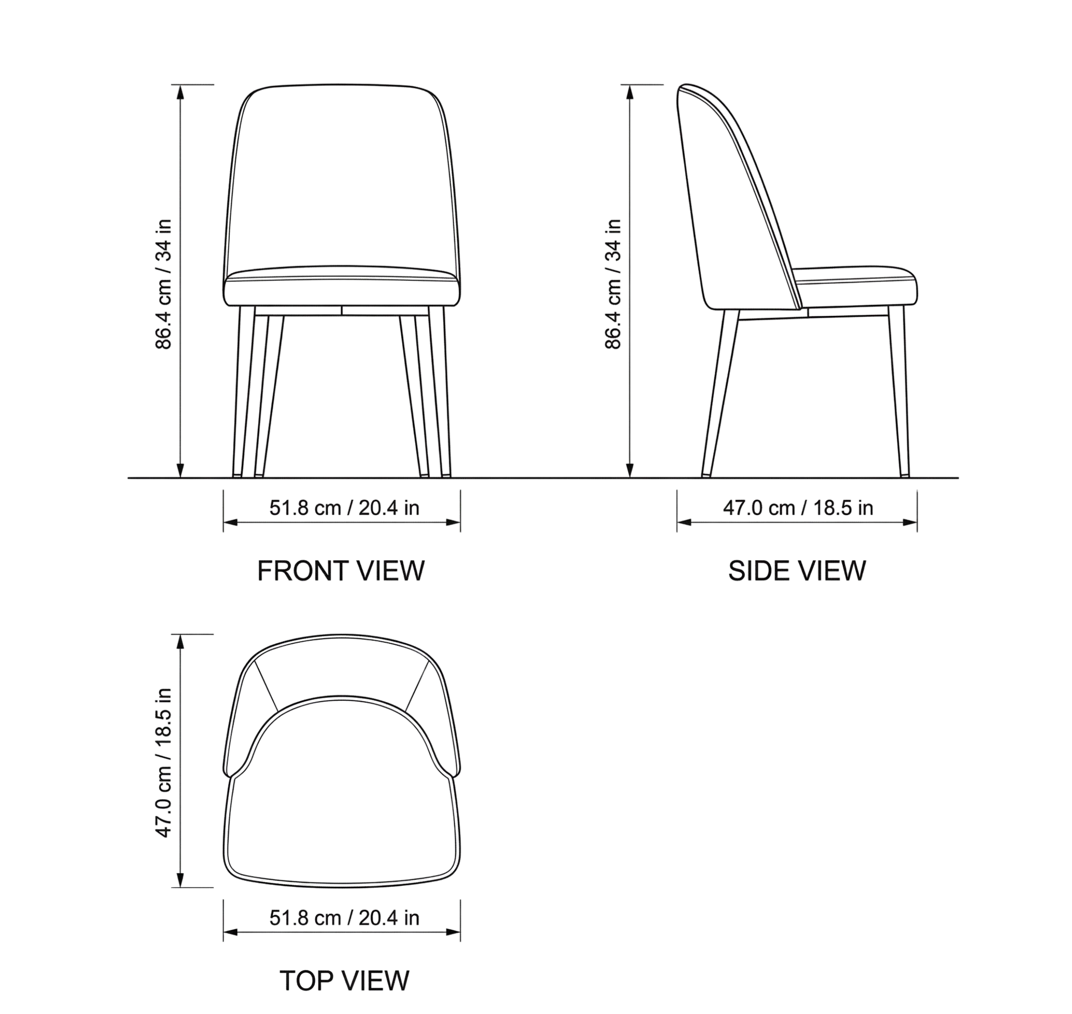 Seul Modern Dining Chair dimensions