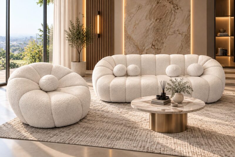 Slice Balloon Sofa in Light Blush Pink | Black