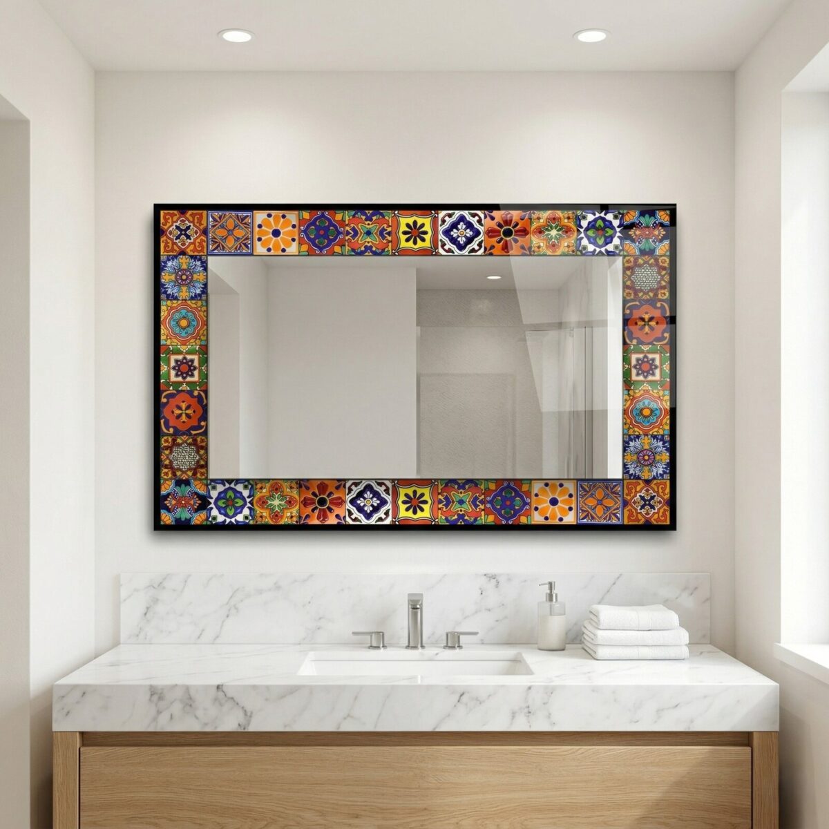 Ferozzi tile-patterned rectangle glass wall mirror – Ayvalık design