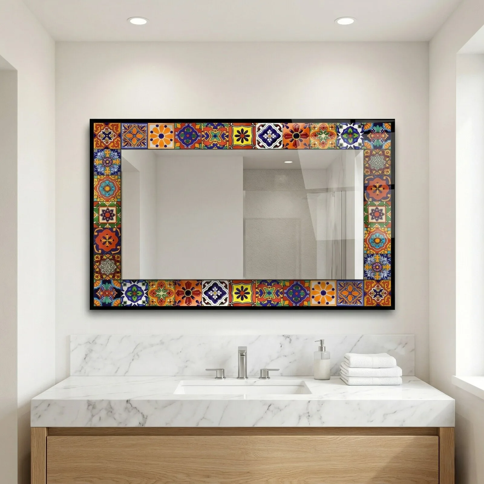 Ferozzi tile-patterned rectangle glass wall mirror – Ayvalık design